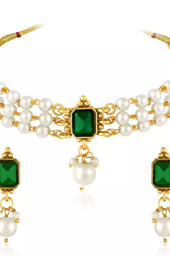 White green necklace earrings set ethnic jewellery gift for women