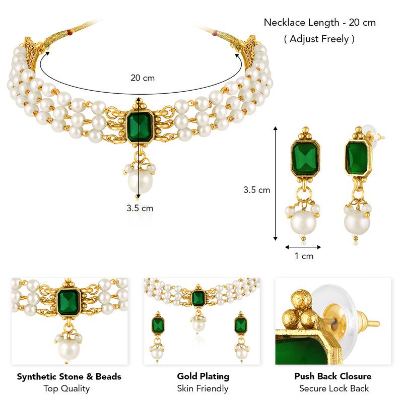 White green necklace earrings set ethnic jewellery gift for women