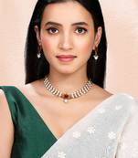 White maroon necklace drop earrings jewellery set for women