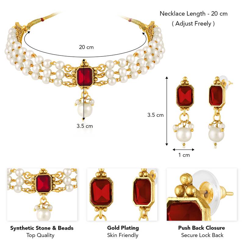 White maroon necklace drop earrings jewellery set for women