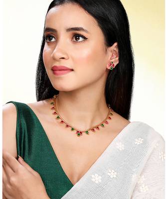 Rani pink green necklace earrings set ethnic jewellery gift for women 1