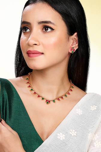 Rani pink green necklace earrings set ethnic jewellery gift for women