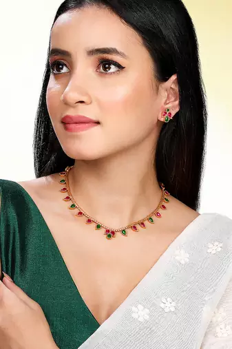 Rani pink green necklace earrings set ethnic jewellery gift for women