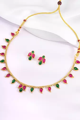 Rani pink green necklace earrings set ethnic jewellery gift for women