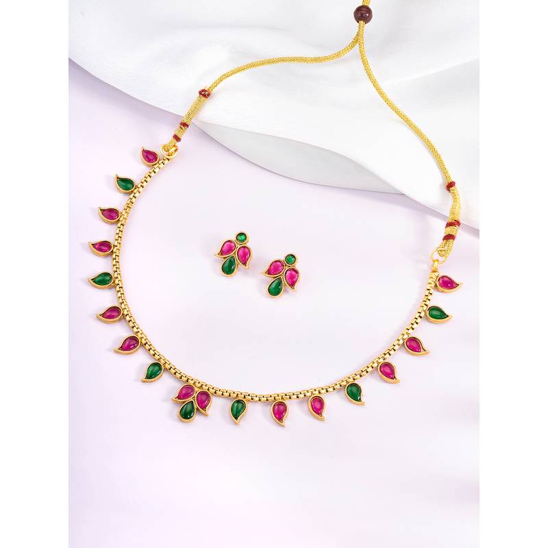 Rani pink green necklace earrings set ethnic jewellery gift for women