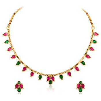 Rani pink green necklace earrings set ethnic jewellery gift for women 3