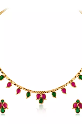 Rani pink green necklace earrings set ethnic jewellery gift for women