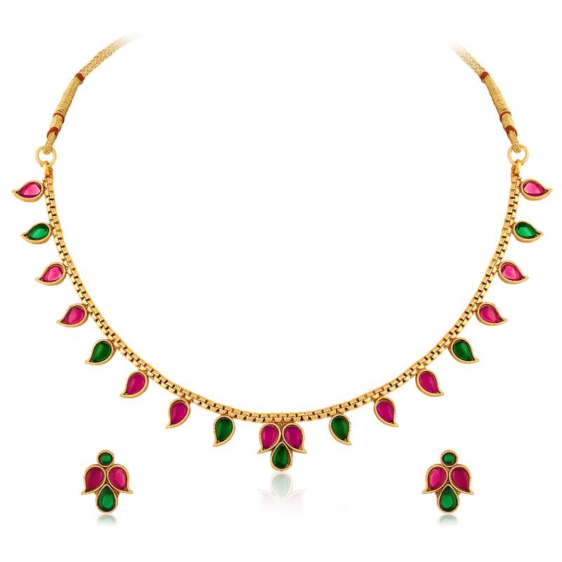 Rani pink green necklace earrings set ethnic jewellery gift for women