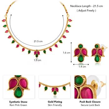 Rani pink green necklace earrings set ethnic jewellery gift for women 4