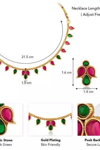Rani pink green necklace earrings set ethnic jewellery gift for women
