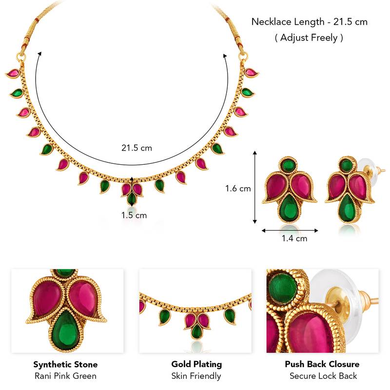 Rani pink green necklace earrings set ethnic jewellery gift for women