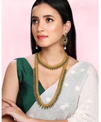 Green long necklace with choker earrings set ethnic jewellery gift for women 1