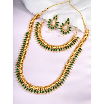 Green long necklace with choker earrings set ethnic jewellery gift for women 2