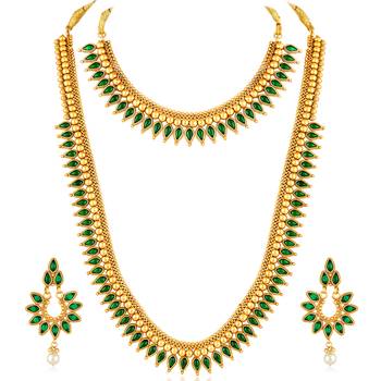 Green long necklace with choker earrings set ethnic jewellery gift for women 3