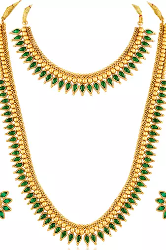 Green long necklace with choker earrings set ethnic jewellery gift for women