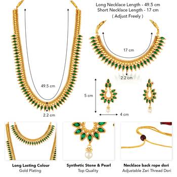 Green long necklace with choker earrings set ethnic jewellery gift for women 4