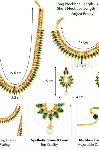Green long necklace with choker earrings set ethnic jewellery gift for women