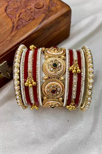Premium red bridal chura with golden work
