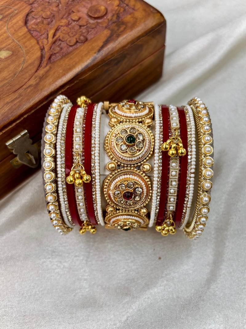 Premium red bridal chura with golden work