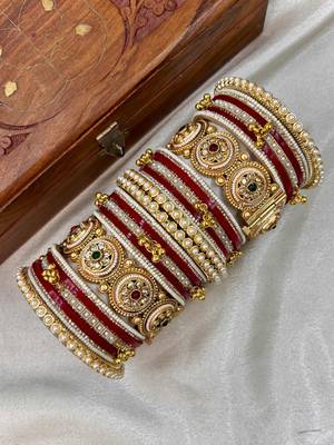 Premium red bridal chura with golden work 2