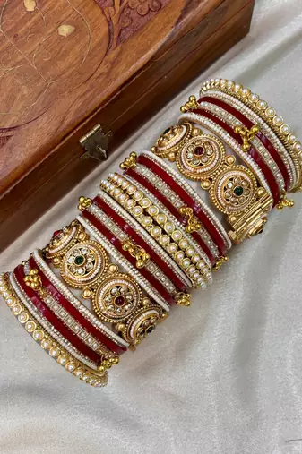 Premium red bridal chura with golden work