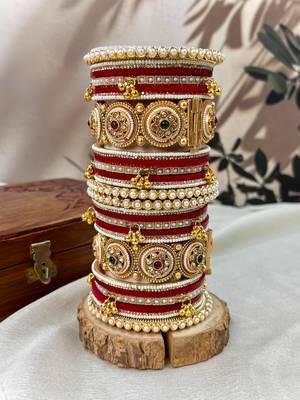 Premium red bridal chura with golden work 3