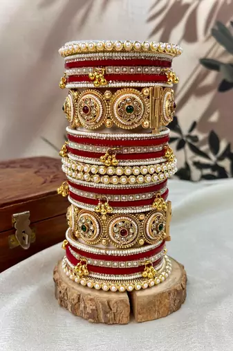 Premium red bridal chura with golden work