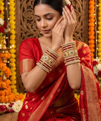 Premium red bridal chura with golden work 4