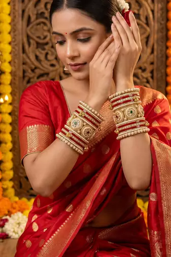 Premium red bridal chura with golden work