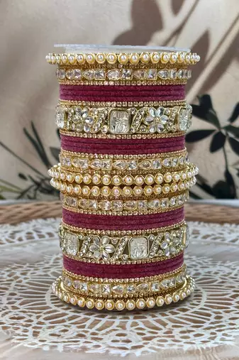 Pearl & kundan traditional bangles set