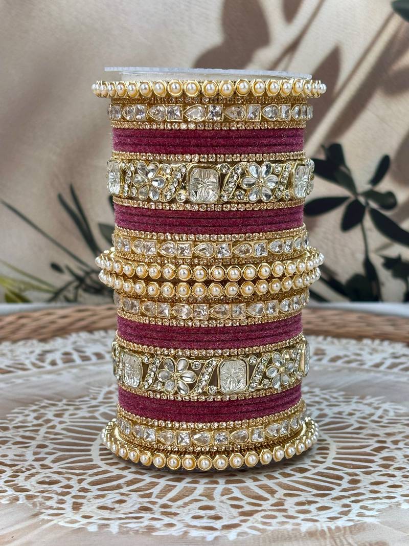 Pearl & kundan traditional bangles set