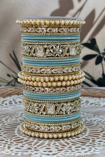 Pearl & kundan traditional bangles set
