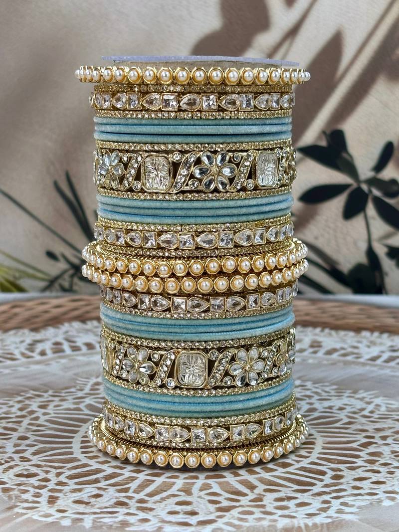 Pearl & kundan traditional bangles set