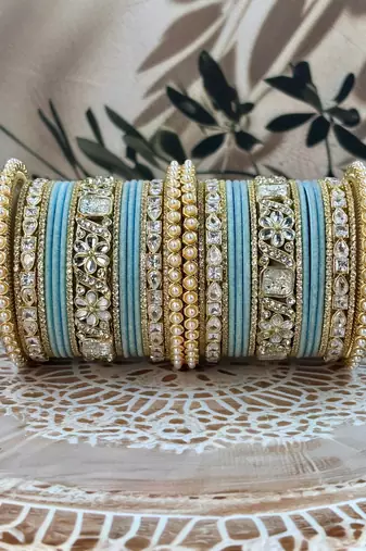 Pearl & kundan traditional bangles set
