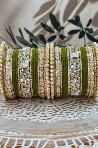 Pearl & kundan traditional bangles set