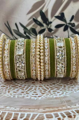Pearl & kundan traditional bangles set