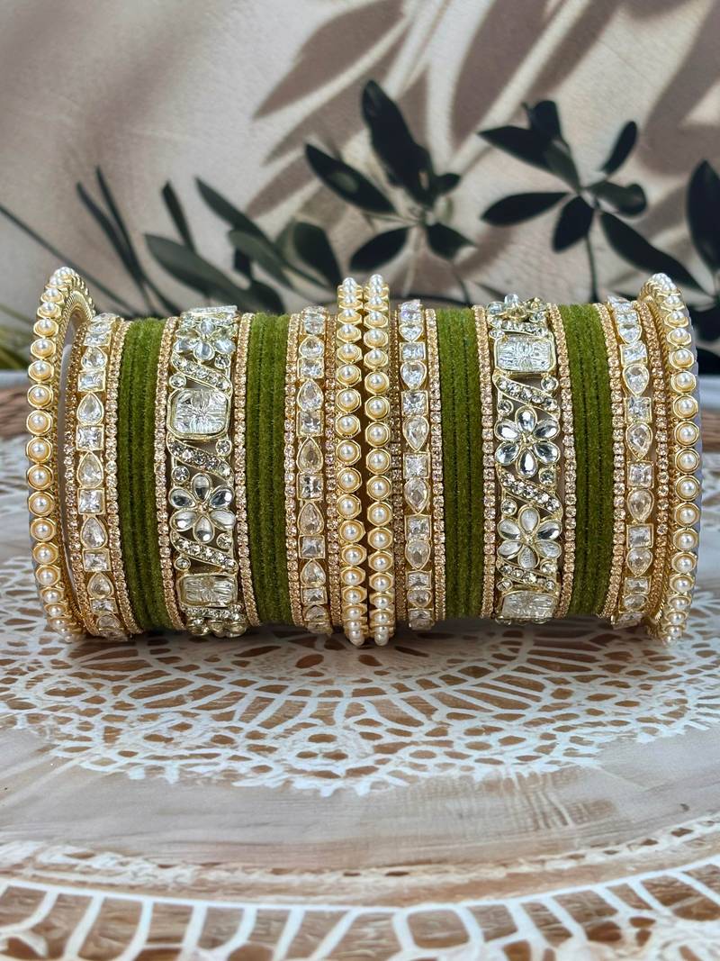 Pearl & kundan traditional bangles set