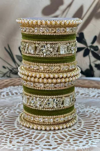 Pearl & kundan traditional bangles set