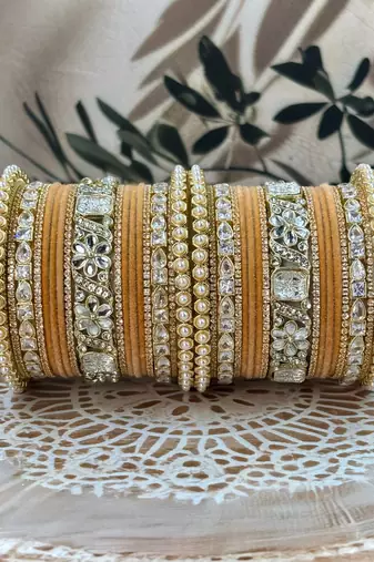 Pearl & kundan traditional bangles set