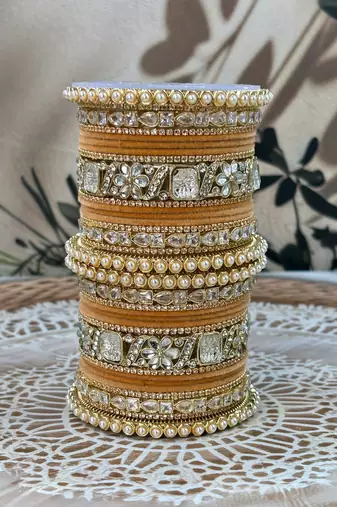 Pearl & kundan traditional bangles set
