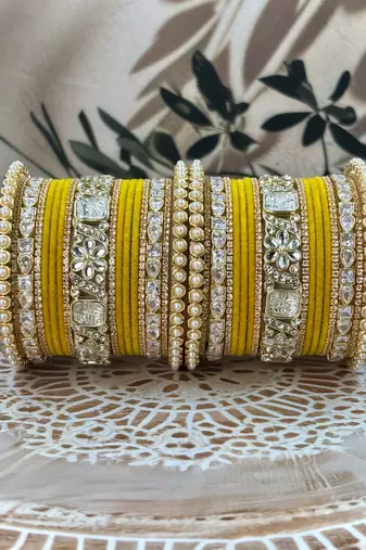 Pearl & kundan traditional bangles set