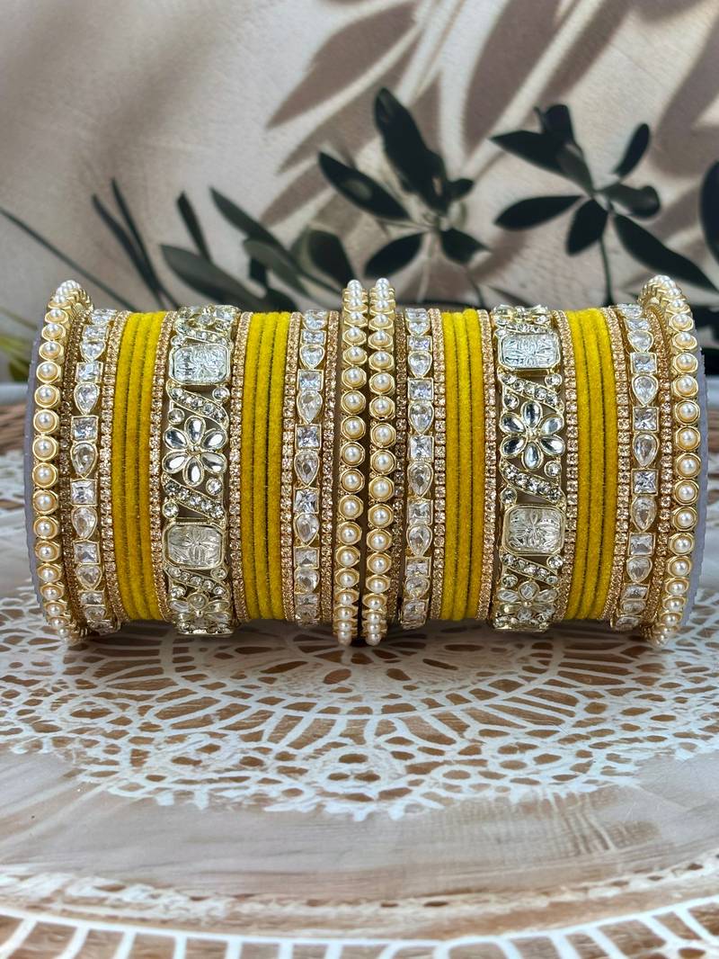 Pearl & kundan traditional bangles set