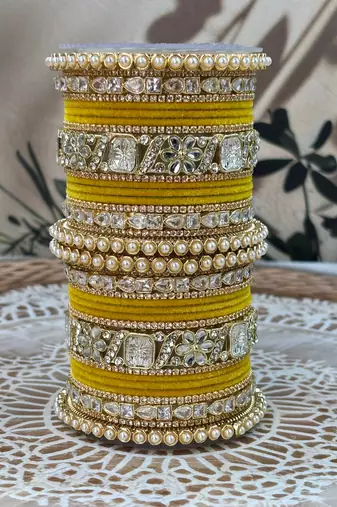 Pearl & kundan traditional bangles set