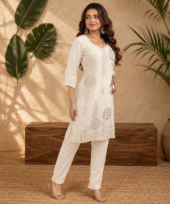 White faux georgette beads embroidery straight semi stitched suit 4