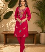 Red fendi beads embroidery straight semi stitched suit