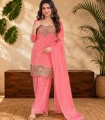 Pink fendi sequinse embroidery straight semi stitched suit