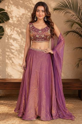 PURPLE OMBER BEADS EMBROIDERY FENDI LEHENGA CHOLI DUPATTA SET