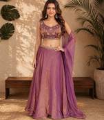 PURPLE OMBER BEADS EMBROIDERY FENDI LEHENGA CHOLI DUPATTA SET