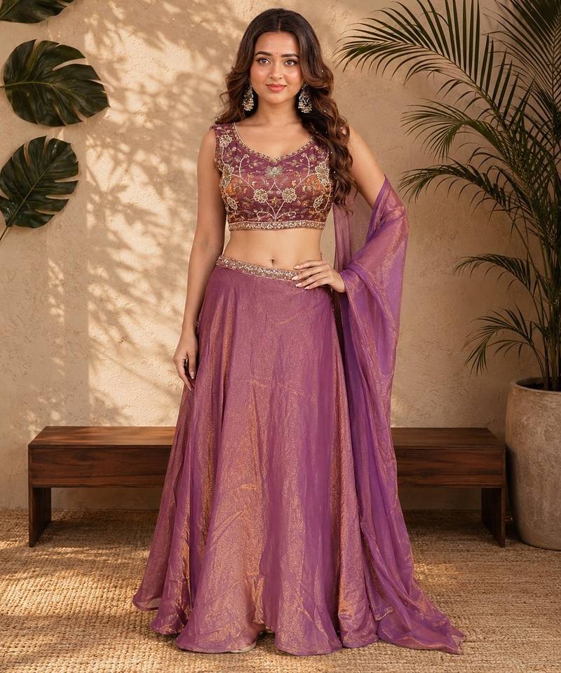 PURPLE OMBER BEADS EMBROIDERY FENDI LEHENGA CHOLI DUPATTA SET
