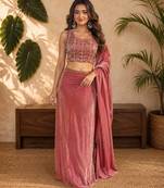 PINK OMBER BEADS EMBROIDERY FENDI LEHENGA CHOLI DUPATTA SET